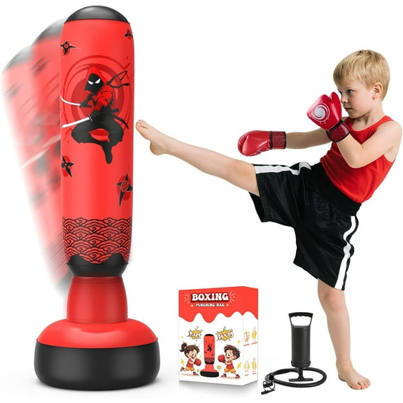 67 Inch Inflatable Punching Bag for Kids 3-12, Standing Boxing Set for Karate & Taekwondo Training, Stable Boxing Bag Active Toy for Boys & Girls, Perfect Christmas Birthday Gifts