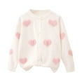 thumbnail image 2 of ZHOGXU Big Kids Girls Cardigan Long Sleeve Knit Open Front Buttons Love Heart Print Warm Comfortable Sweater Top For Daily Wear White 6-7 Years, 2 of 3