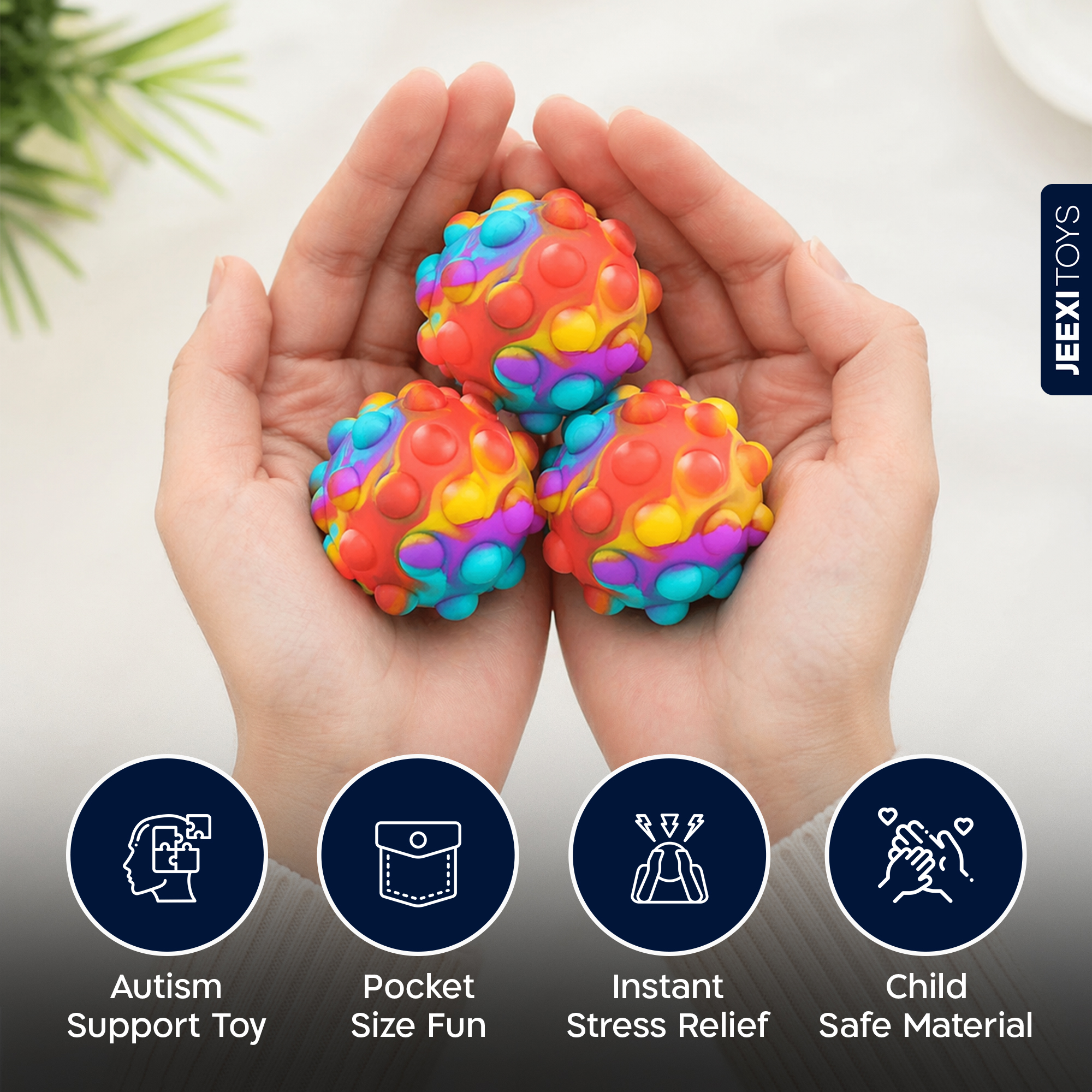 JEEXI Push Pop Bubble Balls 3 Pack Rainbow Colors photo 3