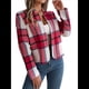 thumbnail image 1 of Chaqueta Corta A Cuadros para Mujer, Camisas de Larga con Botones y Tops Rojo XL, 1 of 9