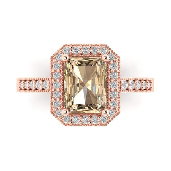 Halo Engagement Ring for Women - 2.78ct Yellow Moissanite in 18K Rose Gold Promise Ring
