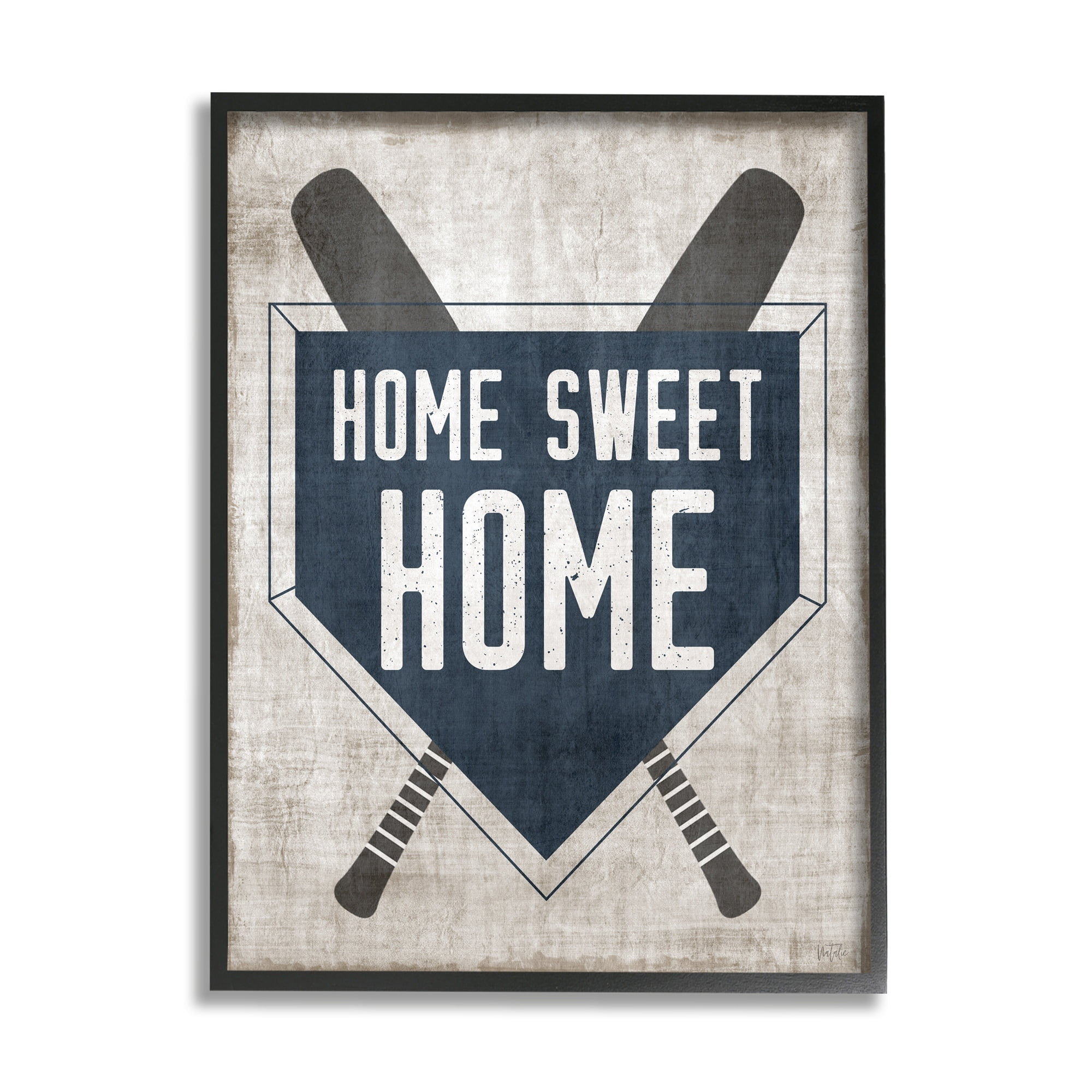 Stupell Industries Rustic Sweet Home Baseball Bats & Base Plate Graphic Art White Framed Art Print Wall Art, Design by Natalie Carpentieri