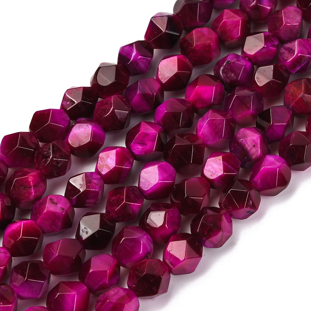 3strands Natural Tiger Eye Beads Strands Dyed Heated Faceted Star Cut Beads Medium Violet Red 7~8mm Hole: 1mm 47~48pcs/strand 14.7 inch~15 inch(37~38cm)