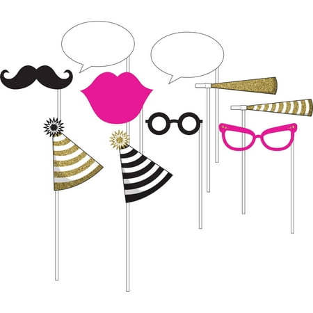 Black and Gold Photo Booth Props, 10pk