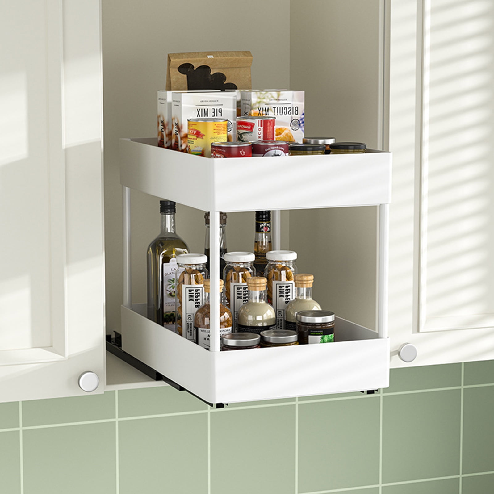 Stackable Slide Out Cabinet Baskets Sturdy Kitchen Dishes Storage Drawer Organizers Practical Pull Out Holder Rack