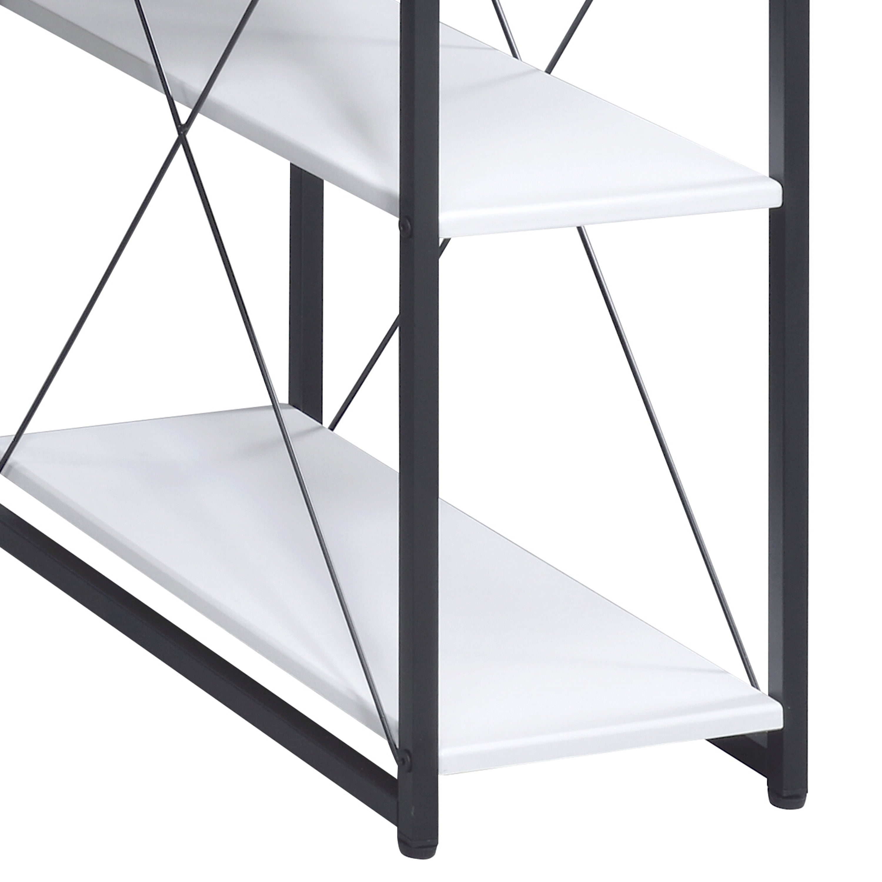 Astoutdoor White and Black Office Desk with Open Shelves and Hutch