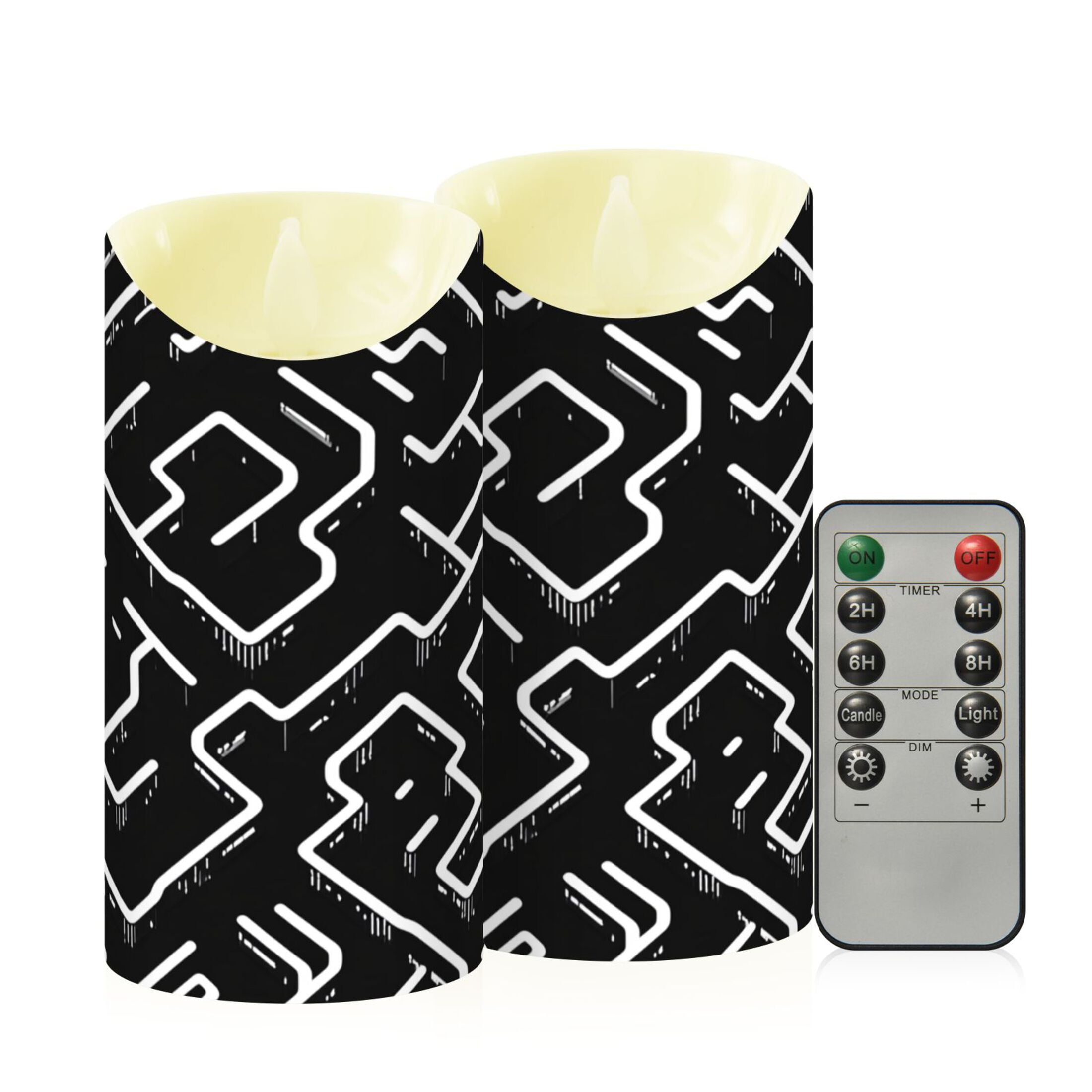 Minimalist Lines Pattern Flameless Candles 2 PCS with Remote Realistic Moving Flame LED Tapered Pillar Set for Home Decor