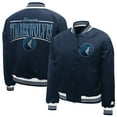 thumbnail image 3 of Women's Starter  Navy Minnesota Timberwolves Arch Stripe Full-Snap Satin Varsity Jacket, 3 of 3