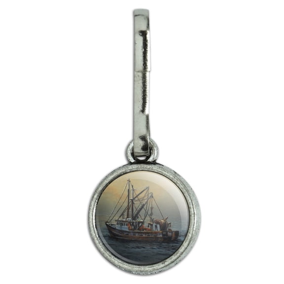Fishing Boat Ocean Mist Antiqued Charm Clothes Purse Suitcase Backpack Zipper Pull Aid