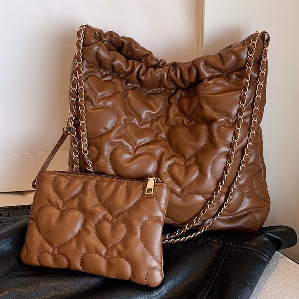 Bolso de mano acolchado con forma de corazón para mujer bolso de moda versátil de gran capacidad con monedero