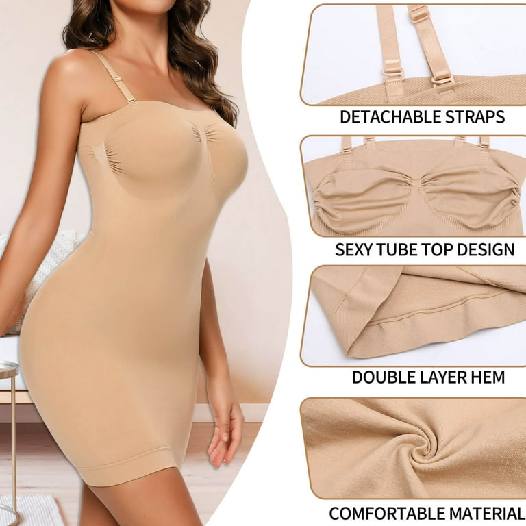 MANIFIQUE 2 Packs Shapewear Slips for Under Dresses for Women Tummy Control  Body Shaper Seamless Full Silps 
