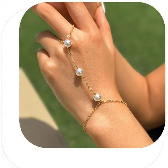 Gold Hand Chain Bracelets For Women Pearl Finger Ring Bracelet Rhinestone Hand Chain Ring Bracelets Bracelet Wedding Party Hand Jewelry For Women[J6477]
