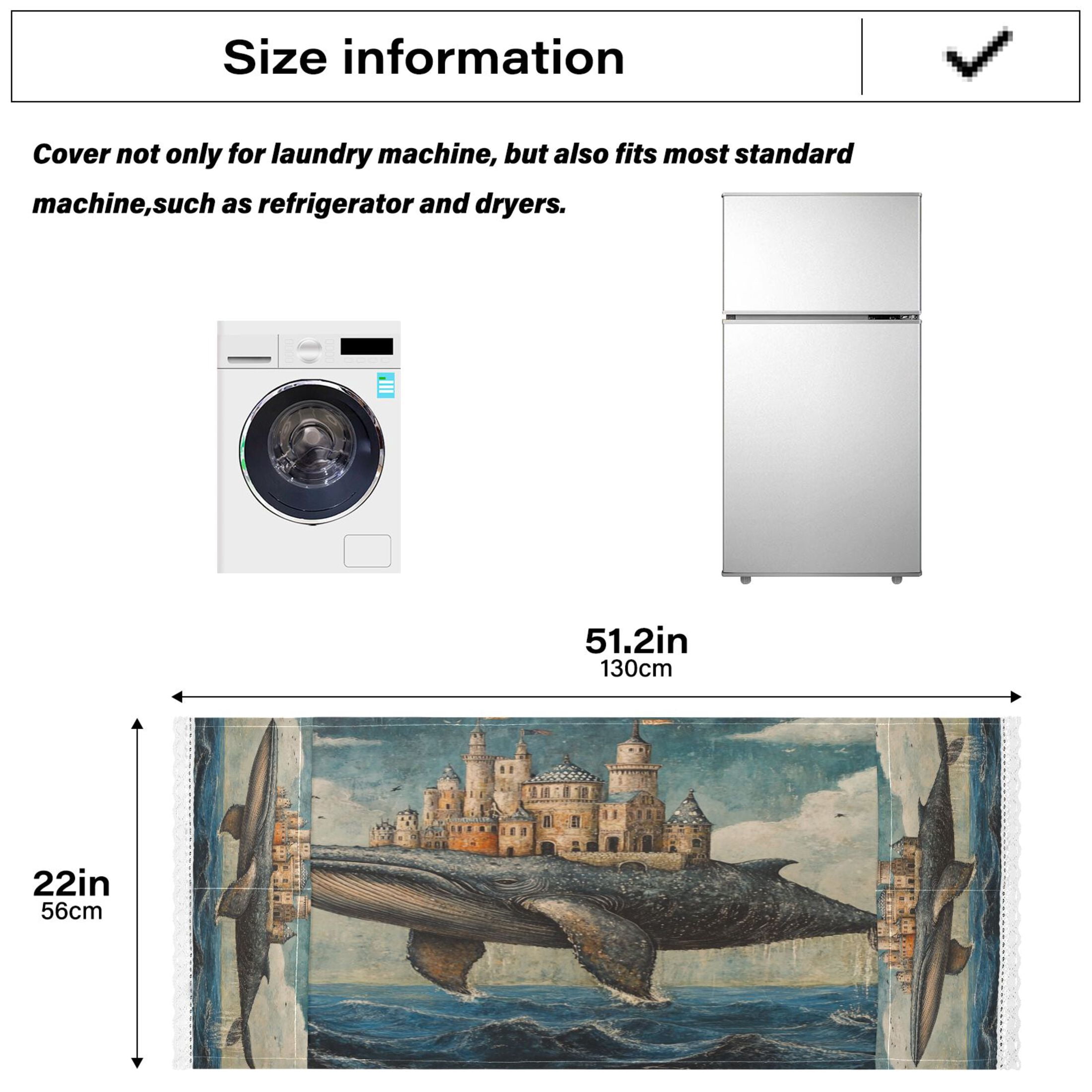 Whale CastleWasher and Dryer Covers Dust-Proof and Oil Resistant Fridge Cover with 4 Storage Pockets Washing Machine Top Cover for Laundry Kitchen Home 51.2 x 22 In