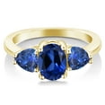thumbnail image 2 of Gem Stone King 2.68 Ct Oval Blue Created Sapphire 18K Yellow Gold Plated Silver Ring (Size 5), 2 of 4