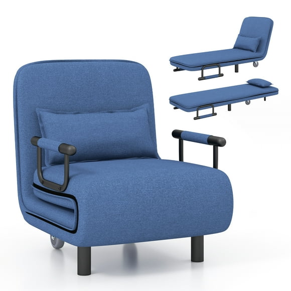 Giantex Convertible Sofa Chair Bed, Folding Arm Lounge Couch Chair with Pillow, Sleeper Leisure Recliner for Living Room Home Office (Blue)
