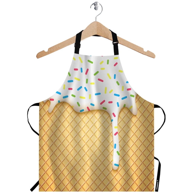 Wondertify Delantal De Helado Cono De Helado De Dibujos Animados Con Esmalte Blanco Goteante Y Textura De Oblea Delantal Con Cuello Ajustable Para Hombres Y Mujeres Adecuado Para Cocina Casera Camarer