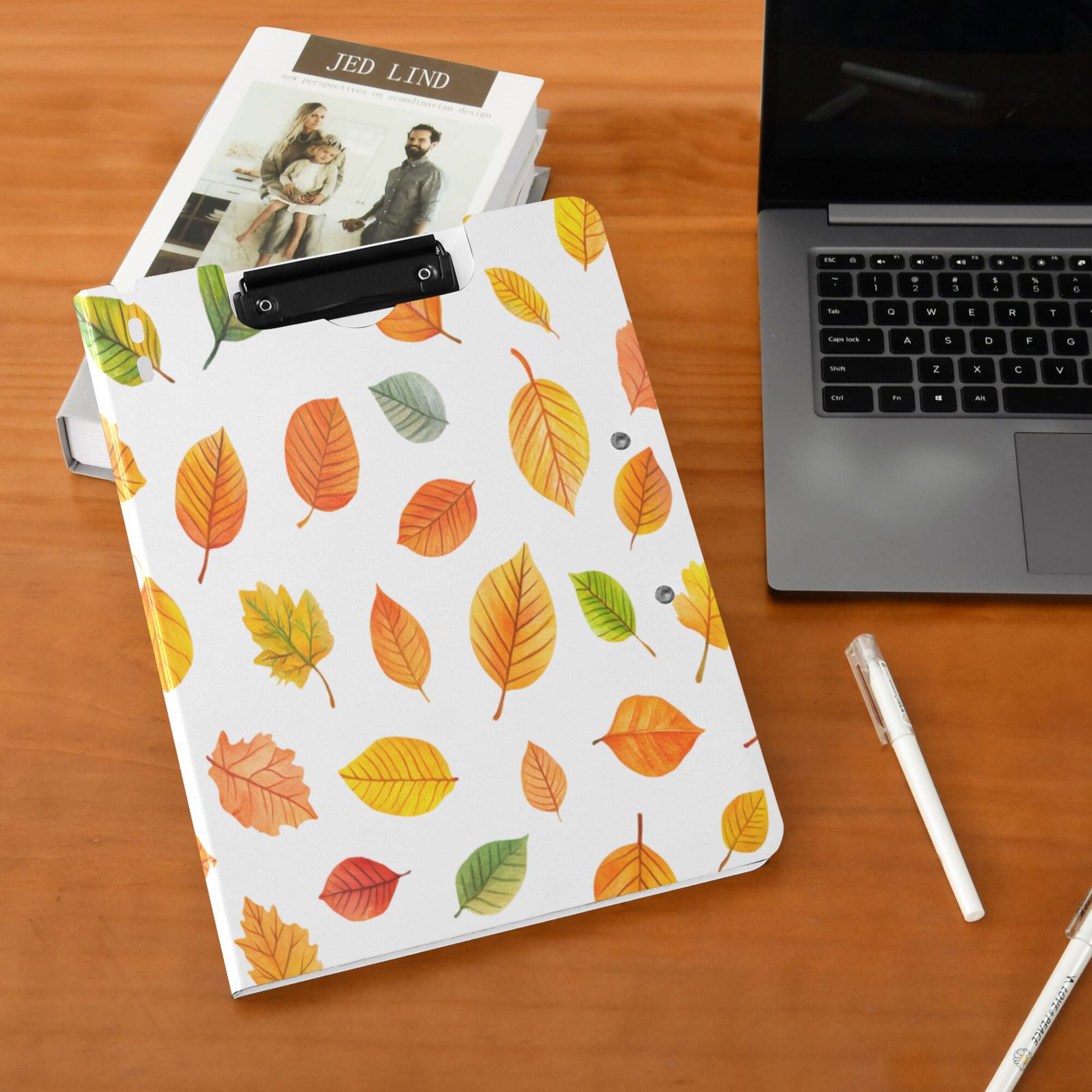 FORMRS A4 Clipboard Folder with Pen Holder Horizontal Foldable School Office Binder, Yellow Leaves