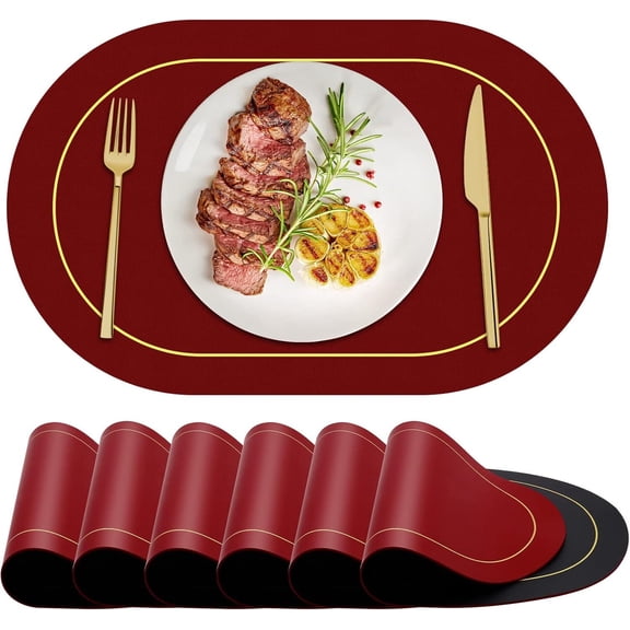 Reversible Placemats Set of 6 - SILOON Faux Leather Heat Resistant Placemats for Dining Table Washable Table Mats Waterproof Wipeable Place Mats