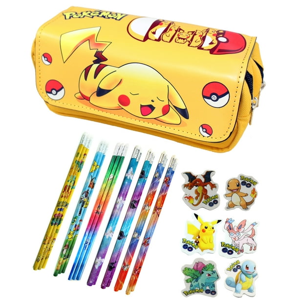 Pokemon Pencil Case Pikachu with 3 Pokemon Pencils and Erasers Yellow