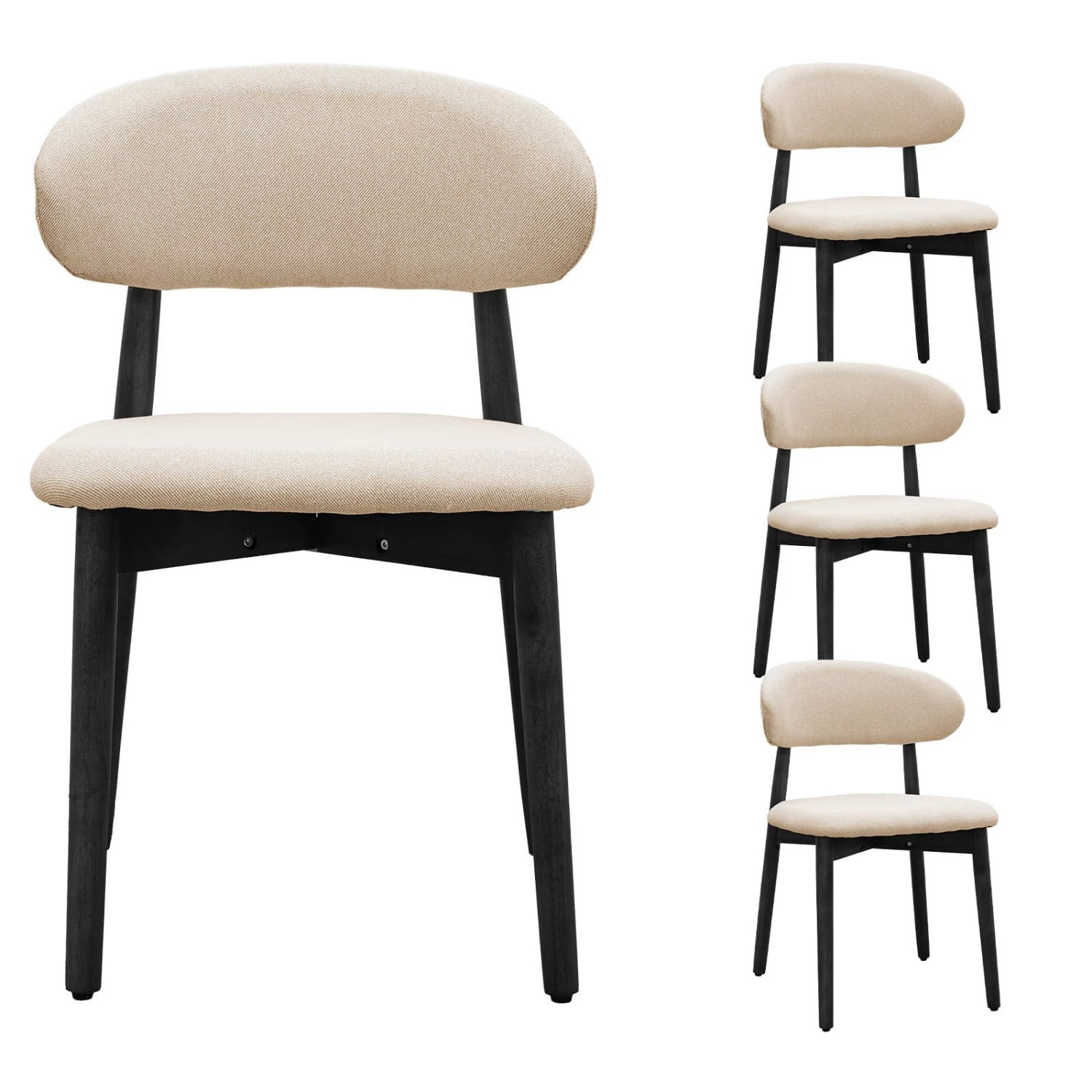 Dining Chairs Set of 4 Beige Cotton Linen Upholstered Dining Chairs with Black Solid Wood Legs Armless Kitchen Chairs for Dining Room Living Room Restaurant Meeting Room, Beige