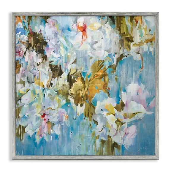 Stupell Industries Glam Abstract Blossoms on Blue Gray Framed Giclee Art, 17 x 17, by Liz Jardine