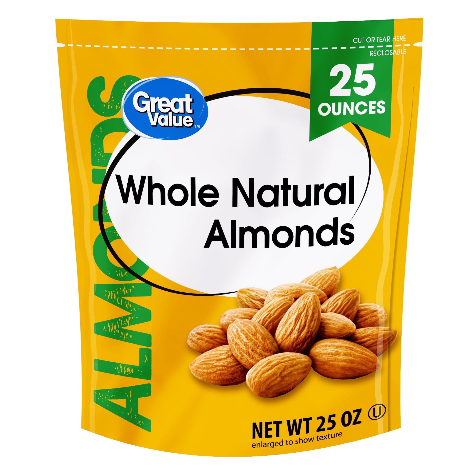 Great Value Natural Whole Almonds, 25 Oz