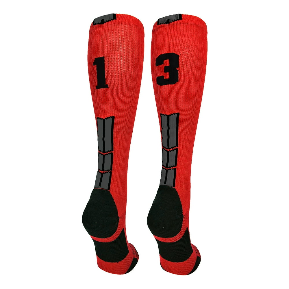 Red/Black Player Id Over the Calf Number Socks (#13, Small) - #13,Small ...