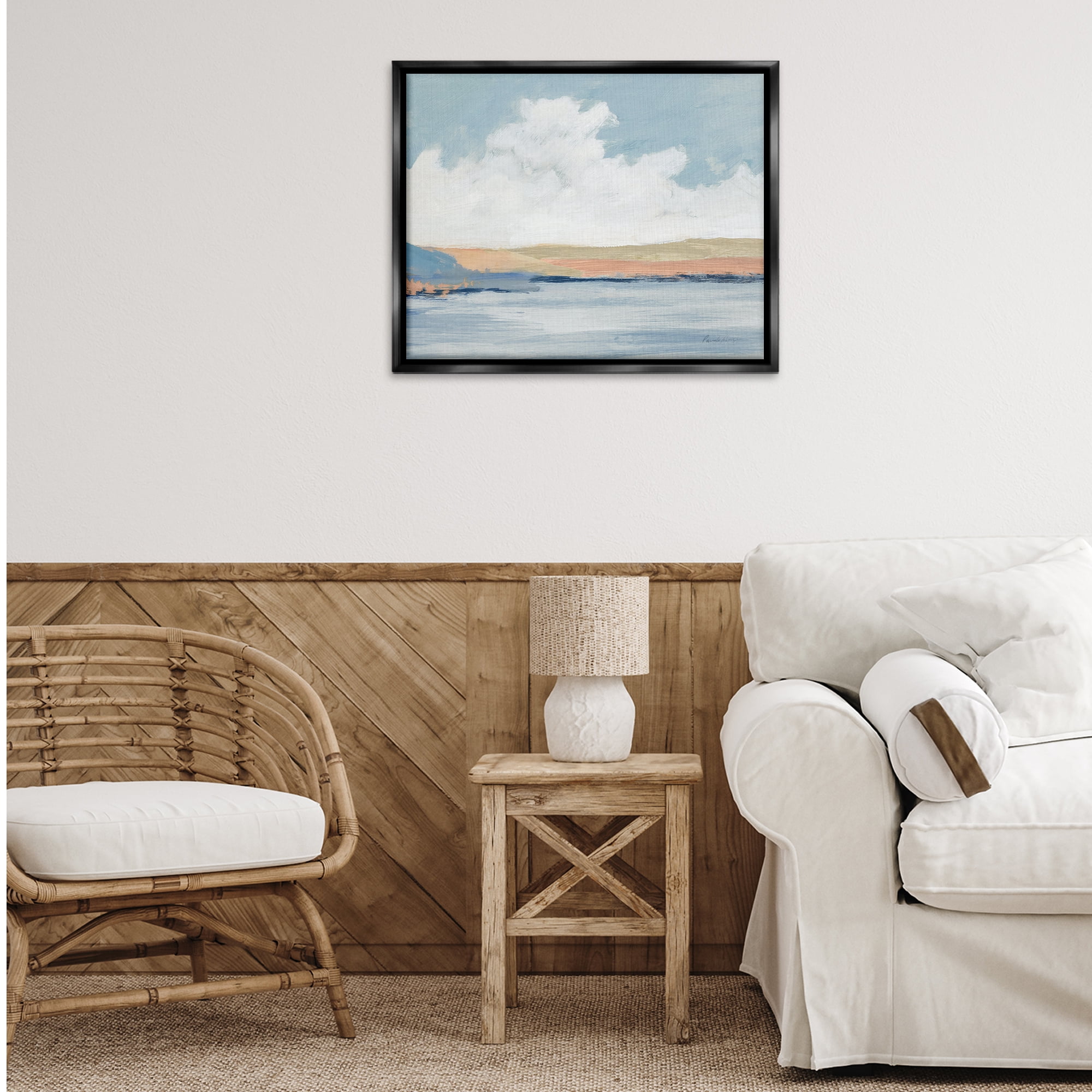 Stupell Industries Pastel River Landscape Landscape & Nature Painting Black Floater Framed Canvas Art Print Wall Art, 31 x 25