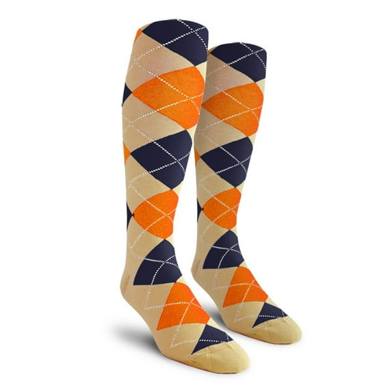 Golf Knickers Colorful Knee High Argyle Cotton Socks For Men Women and Youth - PP: Khaki/Navy/Orange - Ladies