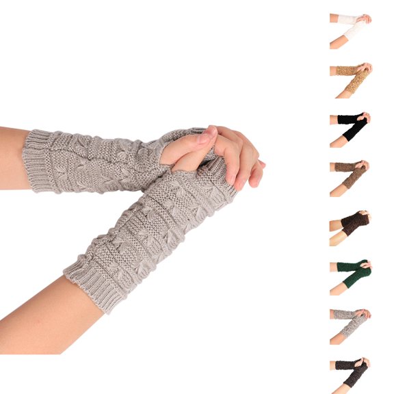 Bmisegm Winter Gloves Women Women Knitted Wool Open Finger Half Finger Short Warm Pattern Mittens D