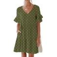 thumbnail image 4 of LOVZFMLL Summer Dresses for Women Casual Loose V Neck Short Sleeve Mini Dress Ruffle Swing Polka Dot/Boho Floral Print Beach Sundress Army Green A XL, 4 of 8