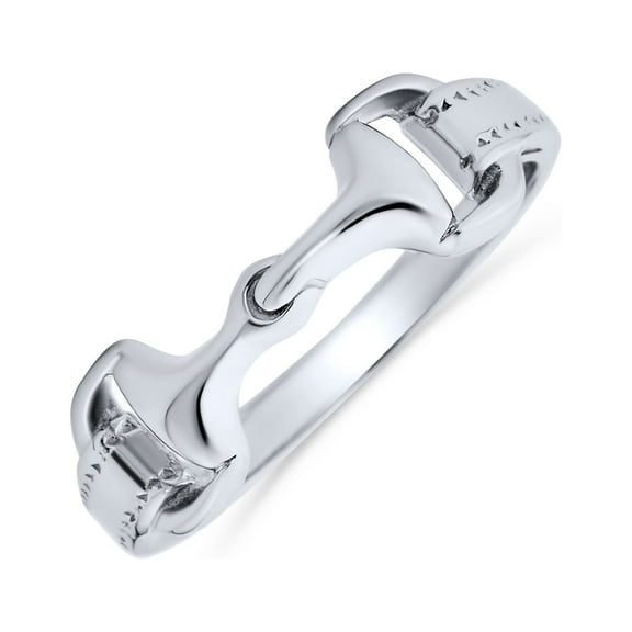 925 Sterling Silver or Gold Plated Silver Double Horse Bit 2mm Band Equestrian Ring