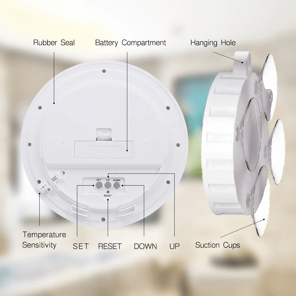 Digital Bathroom Shower Wall Clock, Waterproof Spray, Moisture Proof Meter, Moisture Proof, Large Screen Display, Calendar Month and Date, [4 Strong Suction Cups] Hanging Hole Silver Frame