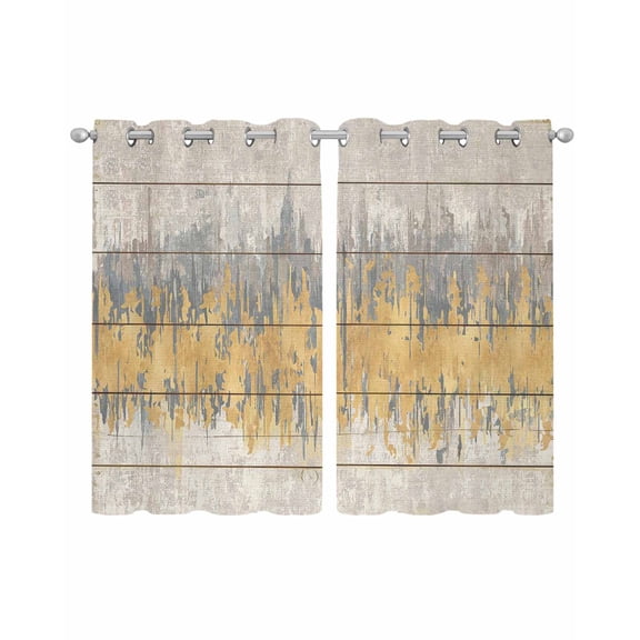 Yellow Grey Abstract Sheer Curtains 54 Inch Length 2 Panels Set for Living Room/Bedroom, Gradient Geometric Graffiti Retro Wooden Kitchen Curtains Grommet Curtains Window Treatments 42"x54"x2