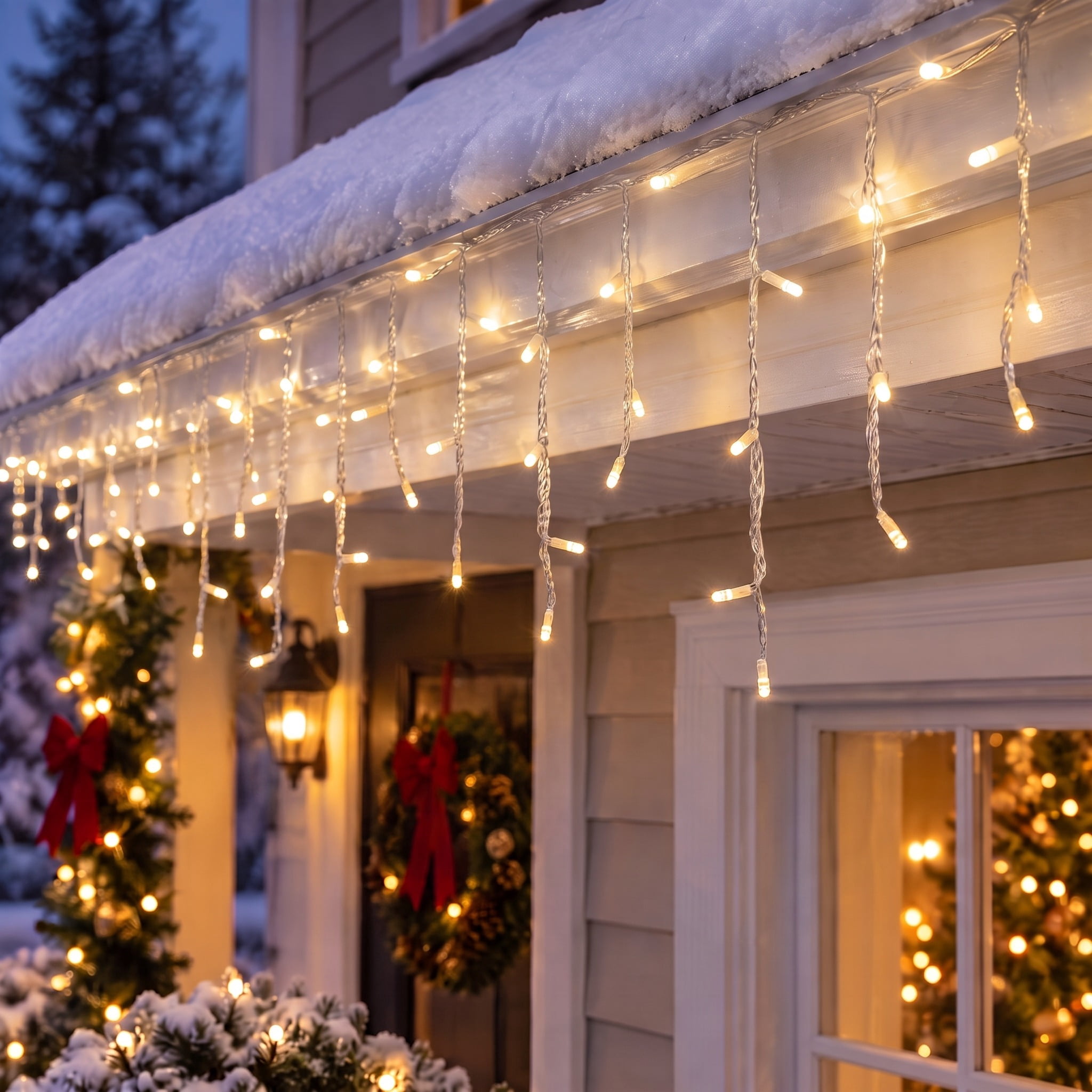 Indoor/Outdoor 200-Count LED Random Twinkle Christmas Icicle-Style Lights, Warm White, White Wire, 16.41', by Holiday Time