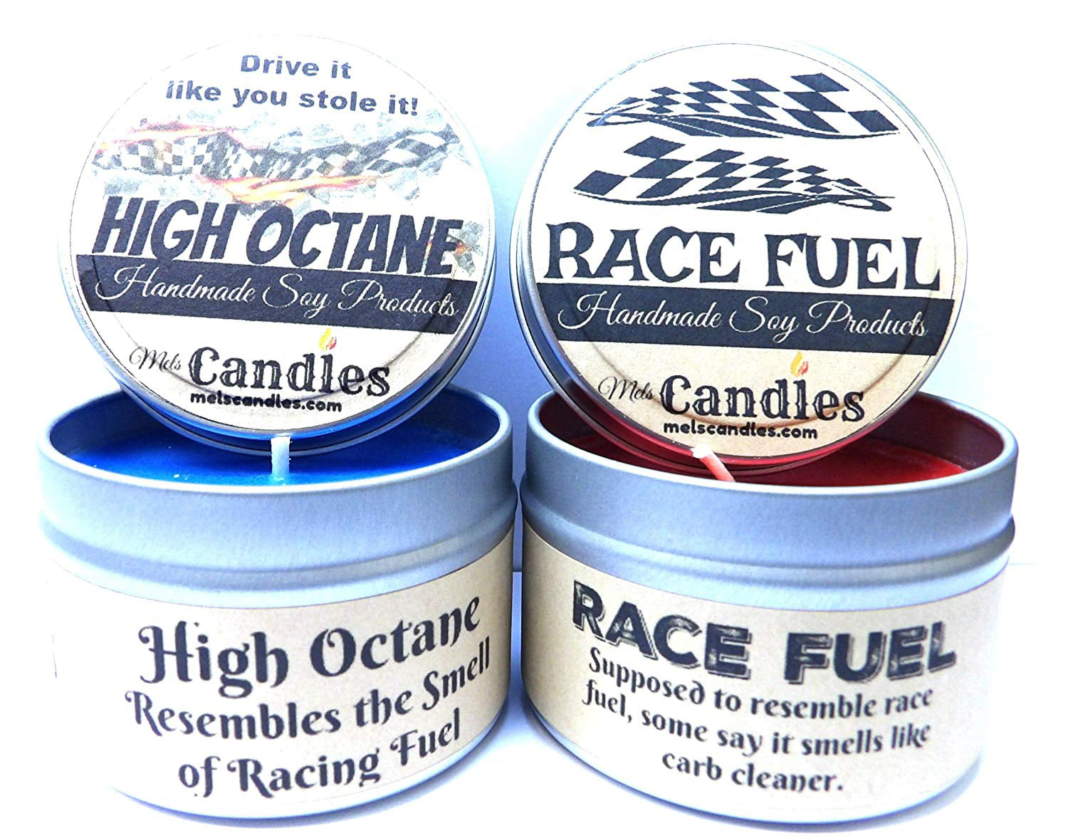 4oz High Octane and 4oz Race Fuel Soy Candle Tins Great Gift for M Combo Set 