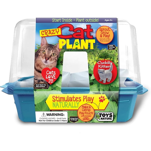 Toys by Nature Miniature Worlds Organic Catnip Windowsill Terrarium Starter Kit, Complete Supplies and Easy-to-Grow Indoor Plants Linen Sachet and Seeds Included! (Crazy Cat Plant)