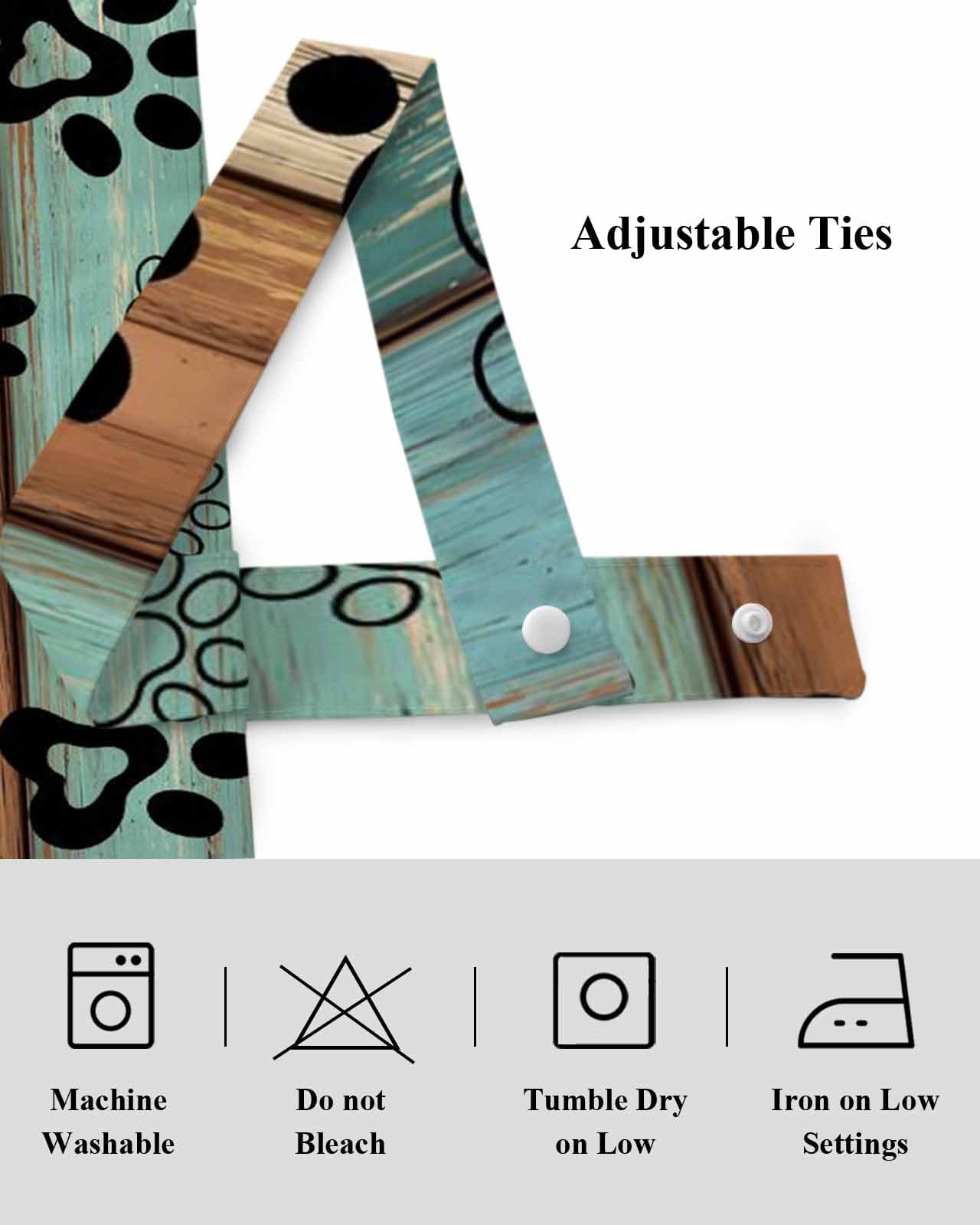 Dog Claws Tie Up Valances Curtain, Adjustable Kitchen Teal Brown Wood Grain Valances for Windows Decor, Rod Pocket Short Curtains Set for Bedroom/Bathroom, 54"x18"