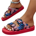 thumbnail image 3 of pwidon 4th of July Women's Double Buckle Platform Slide Sandals American Flag Adjustable Strap Open Toe Slip On Patriotic Beach Walking Slides Red 9.5, 3 of 5