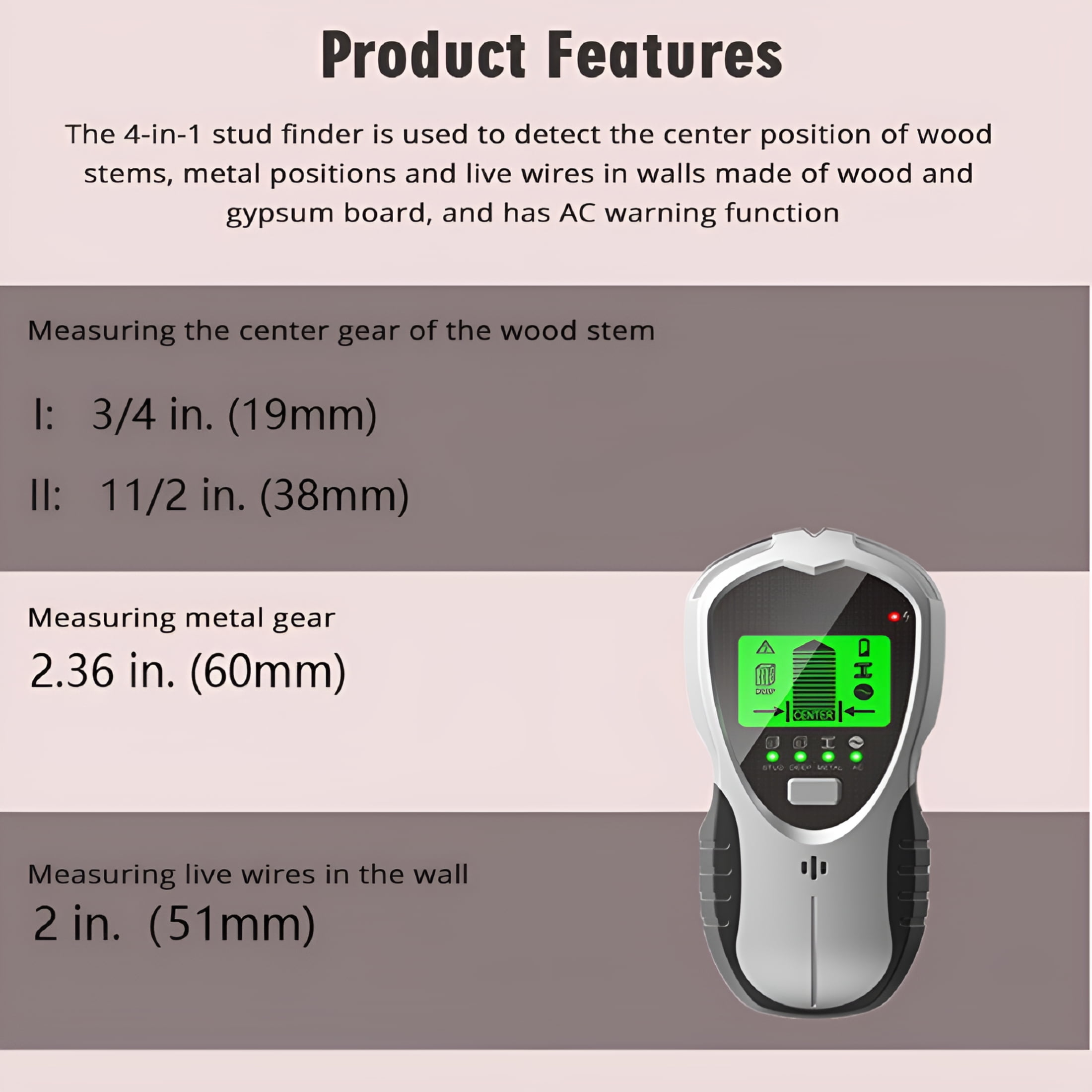 GJX 2026 New 4 in 1 Electronic Beam Finder Stud Sensor Wall Center Detector for Home Renovation, Wall Mounting, Stud Detection, Diy Projects, Construction, Electrical Work