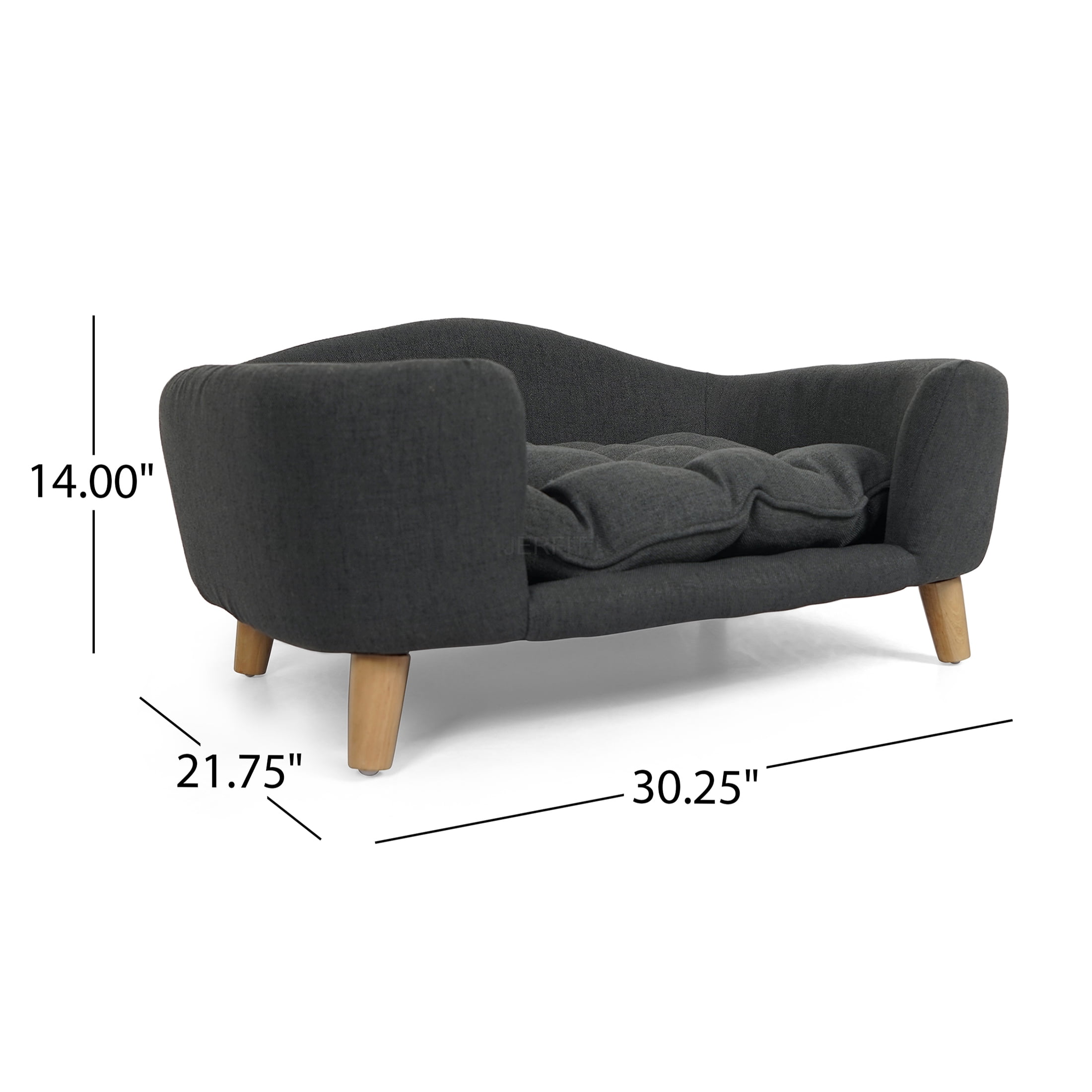 JERFIT Mid-Century Modern Dog Bed with Wood Legs, Plush Small Pet Bed for Small Dogs up to 25 lbs, Waterproof & Orthopedic Support, Washable Cover, Dark Gray