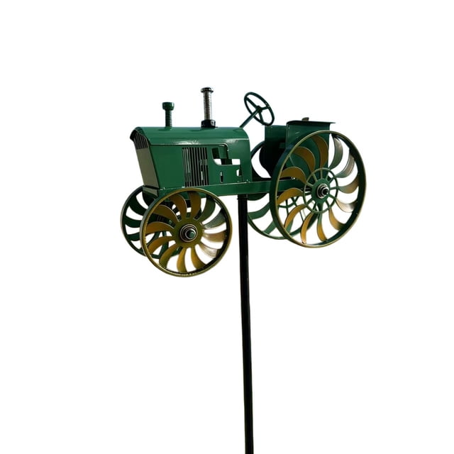Unique Garden Windmill Stake Featuring Tractor Design And Wheels For Outdoor Yard Patio Decoration