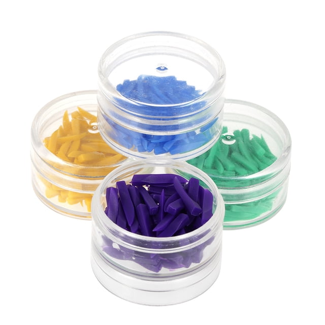 Cuñas Dentales Desechables de Plástico, 4 Tamaños, 400 Piezas, Herramienta Profesional para Relleno Dental, Higiénicas y Prácticas, Incluye Caja Transparente.