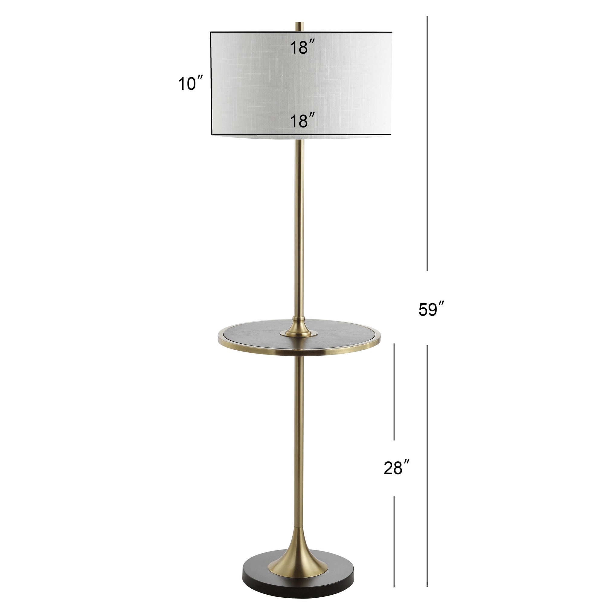 JONATHAN Y Luce 59" Metal/Wood LED Floor Lamp with Table, Black/Brass