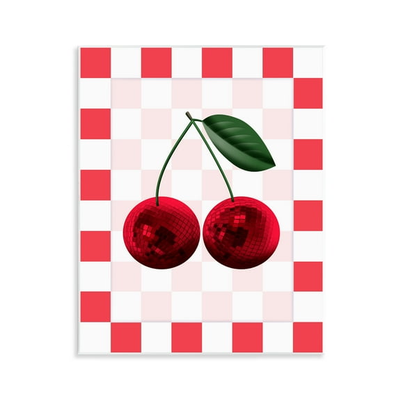 Stupell Industries Disco Cherries on Checkered Food & Beverage Painting Unframed Art Print Wall Art, 11 x 14