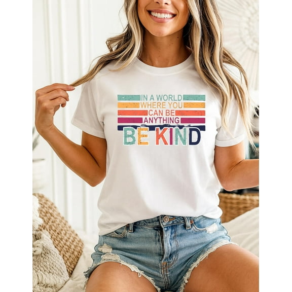 Be Kind Positive Message T-Shirt – Retro Rainbow Graphic Tee, Inspirational Kindness Shirt