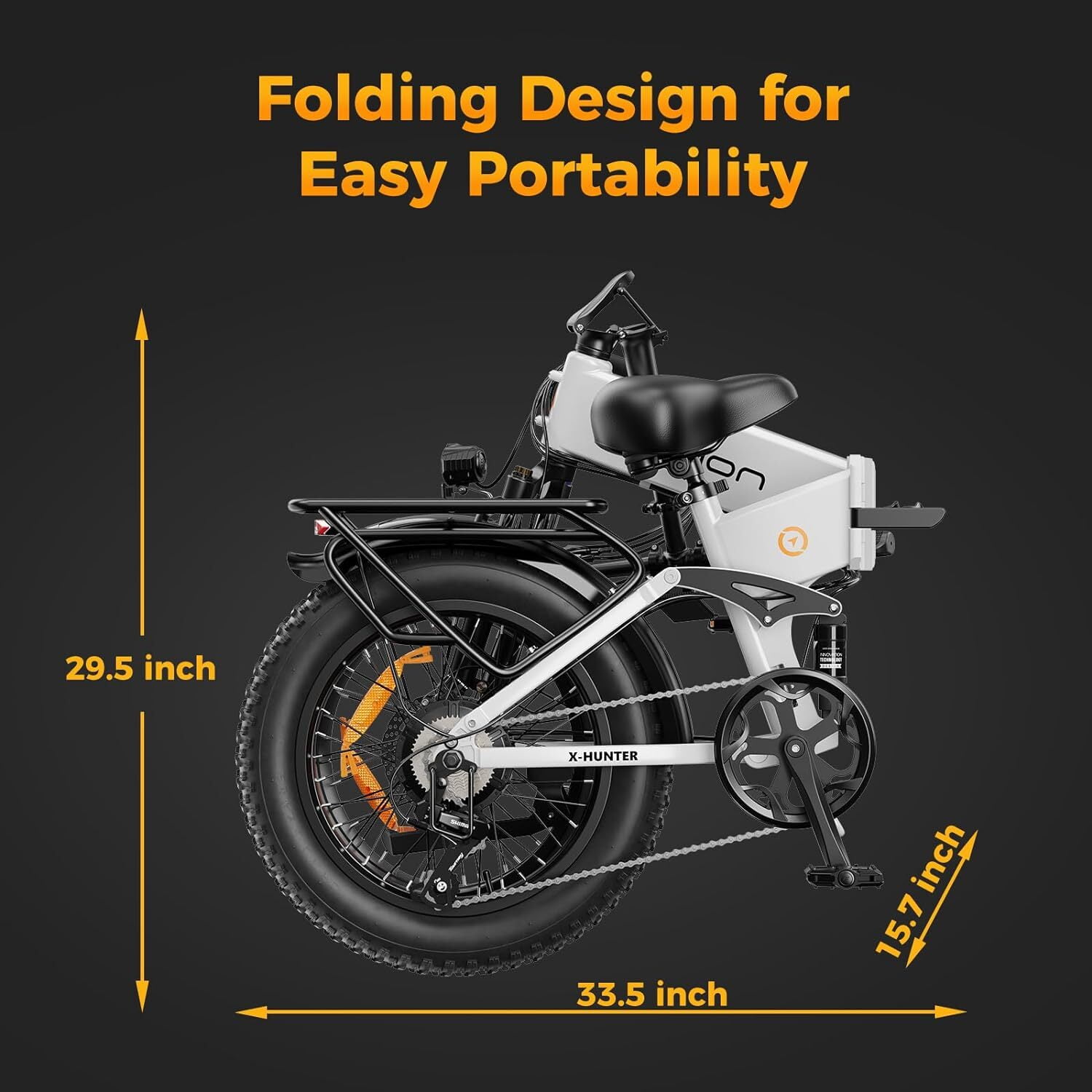 Jasion X-Hunter Electric Bike for Adults, 750W Motor Electric Bicycle with 48V 13AH Removable Battery, 20" x4.0 Fat Tire Folding Ebike, Full Suspension, 7-Speed Bicycles