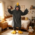 thumbnail image 3 of Wearable Blanket Hoodie With Slippers Oversized Flannel Bird Onesie For Adults Funny Loungewear Footwear Set, 3 of 5