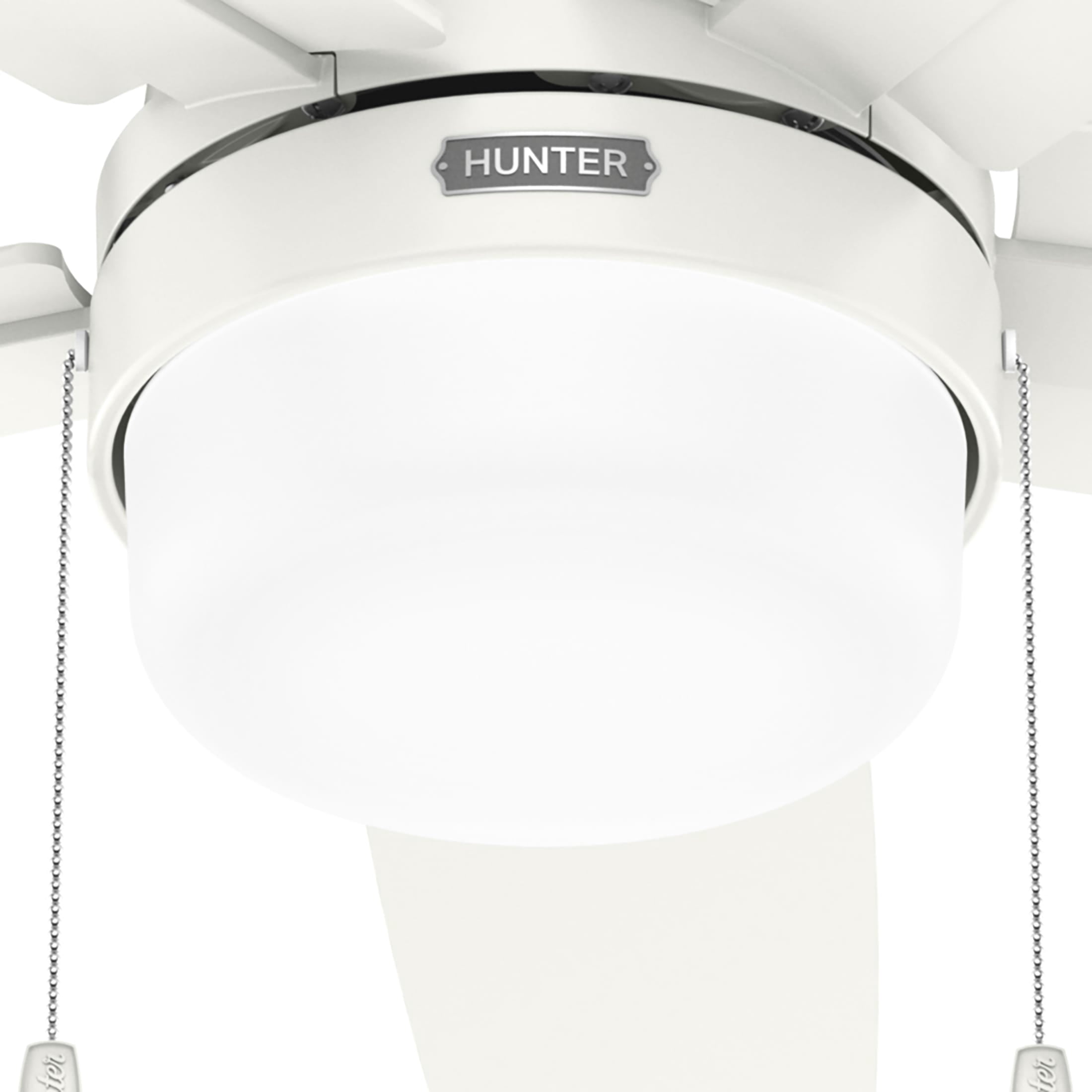 Hunter 44 inch Indoor Ceiling Fan with LED Light - White Ceiling Fan with Pull Chain, For Bedroom or Living Room, Standard Mount, No Remote, 5 Blades, Includes Bulbs - Anisten 52488, Fresh White