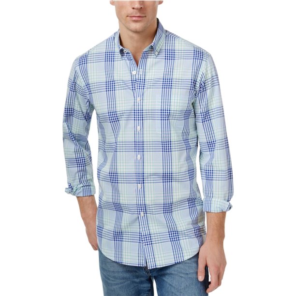 Club Room Camisa con botones a cuadros para hombre, azul, XXX-Large